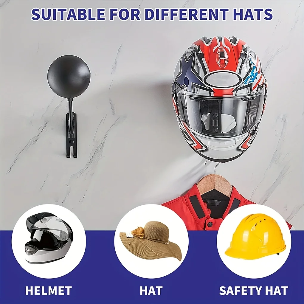 Motorcycle Helmet Rack Wall Mount Helmet Holder 180° Rotation Helmet Hanger With Hooks For Coats Caps Bike Baseball Rugby Helme