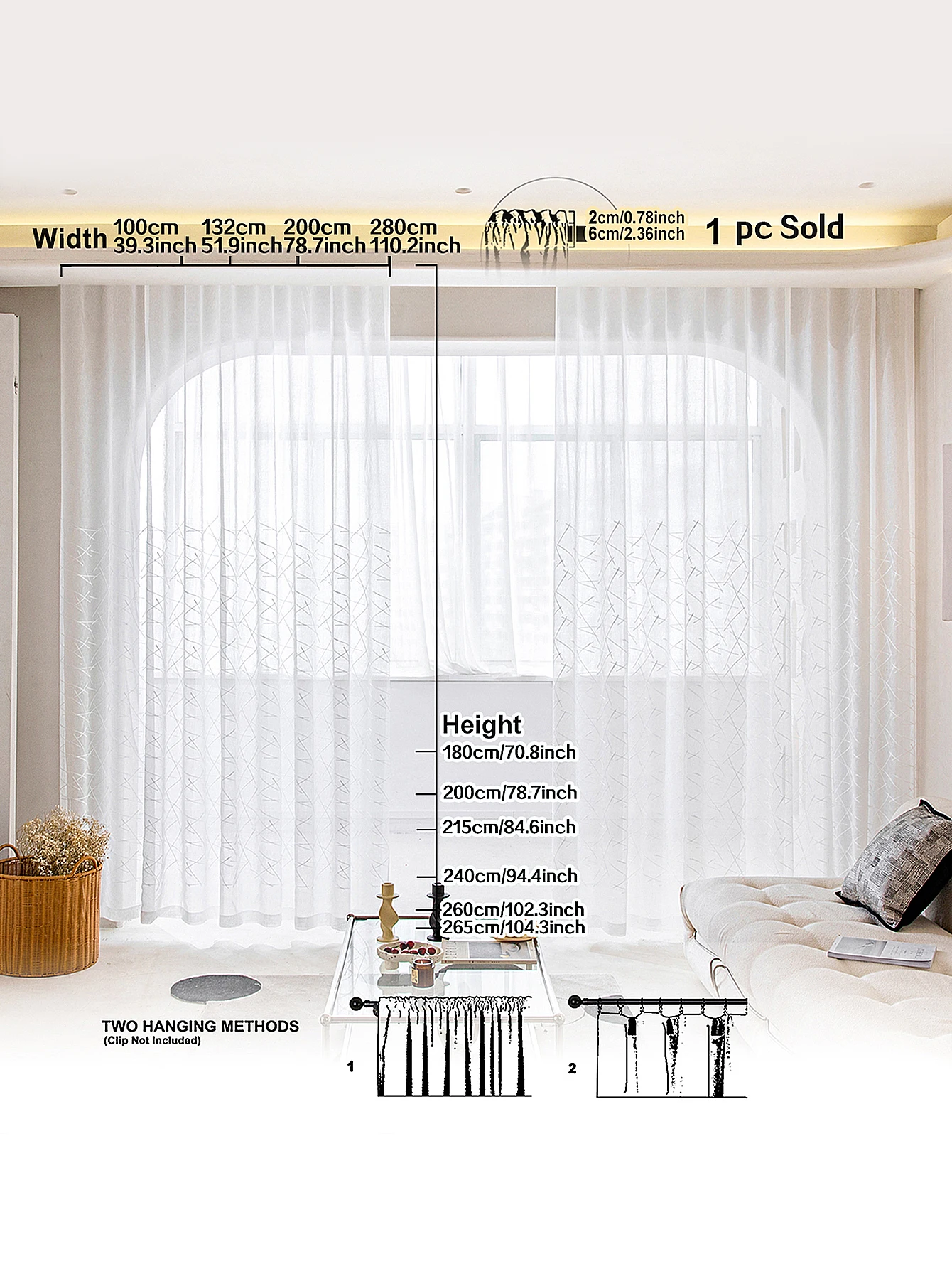 1pc White Embroidery Stripe Sheer Curtain,Modern Pure Color Gauze Curtain for Living Room Decoration，Romantic Transparent Tulle