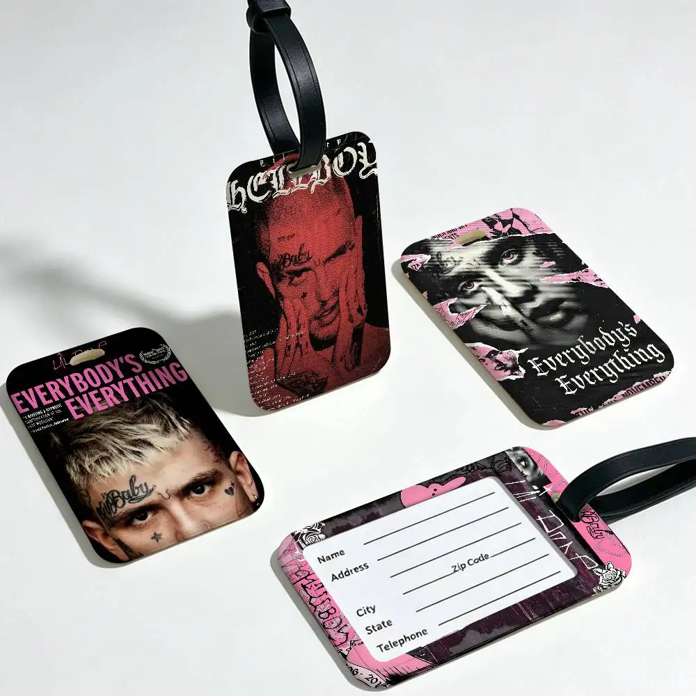 Etiqueta universal de PVC para equipaje con diseño de Lil Peep y Hellboy, ideal para rapero, con tarjeta de información para evitar pérdidas, para maletas y mochilas, etiqueta de identificación.