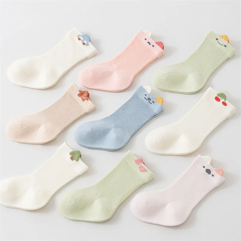 3 Paare/Set Neugeborenen-Babysocken für Mädchen und Jungen, Baumwolle, weiche Socken für Kleinkinder, modische niedliche Cartoon-Kindersocken für Babys von 0–5 Jahren