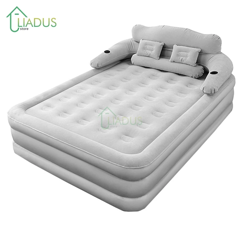 Camping Inflatable Bed With Backrest Mattress Heightening Air Bed With Electric Air Pump Tent Travel Outdoor Bed 150*230*48cm