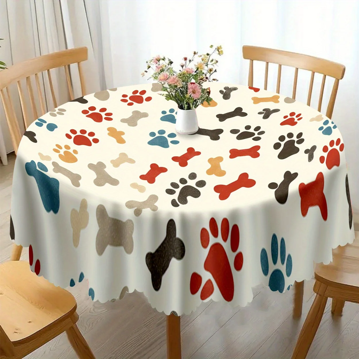 1-piece, polyester material, with graphic theme of dog paws and bones, digitally printed pattern for party tableclothzyc
