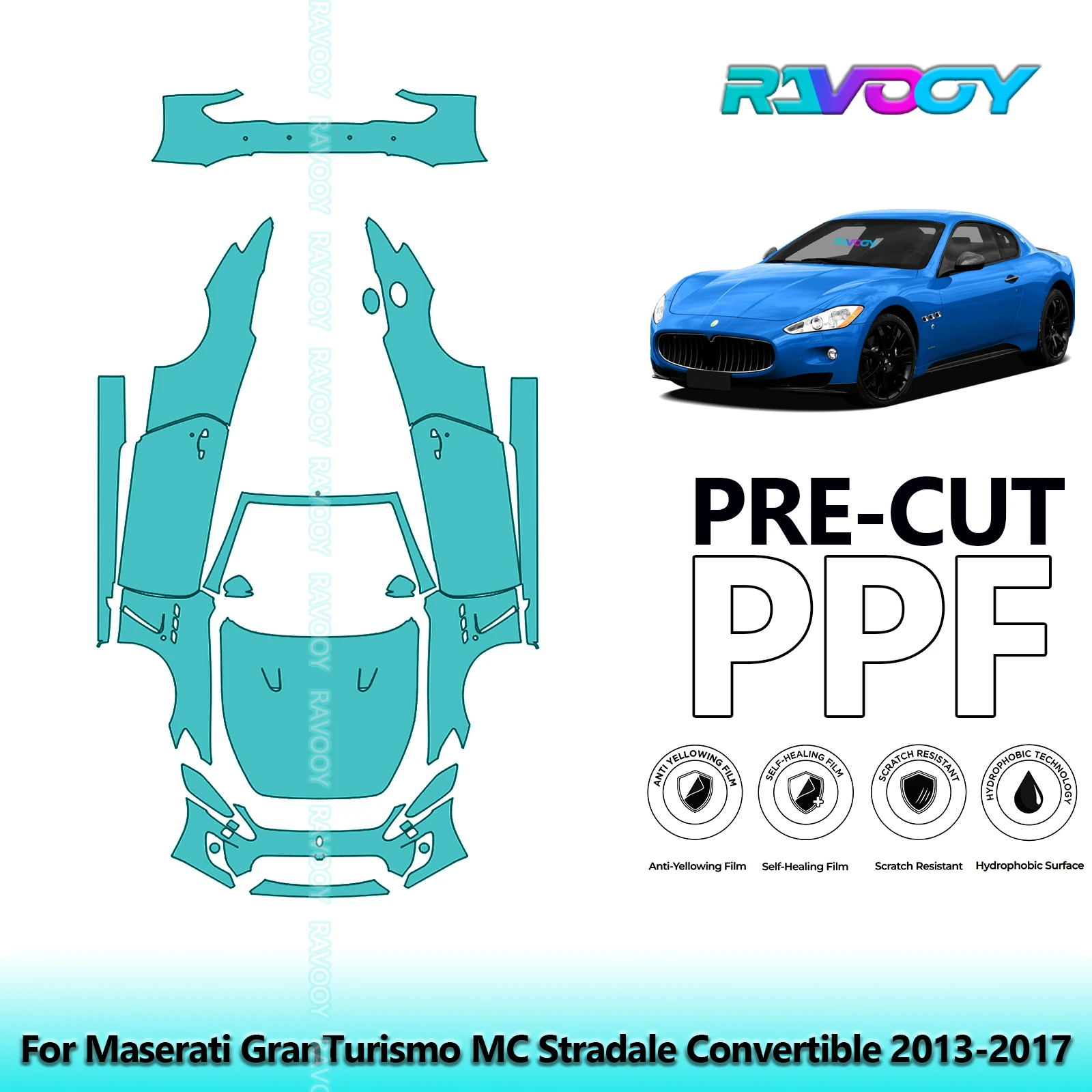 RAVOOY 8.5Mil Precut TPU PPF Full Vehicle Clear Bra Stone Guard For Maserati GranTurismo MC Stradale Convertible 2013-2017