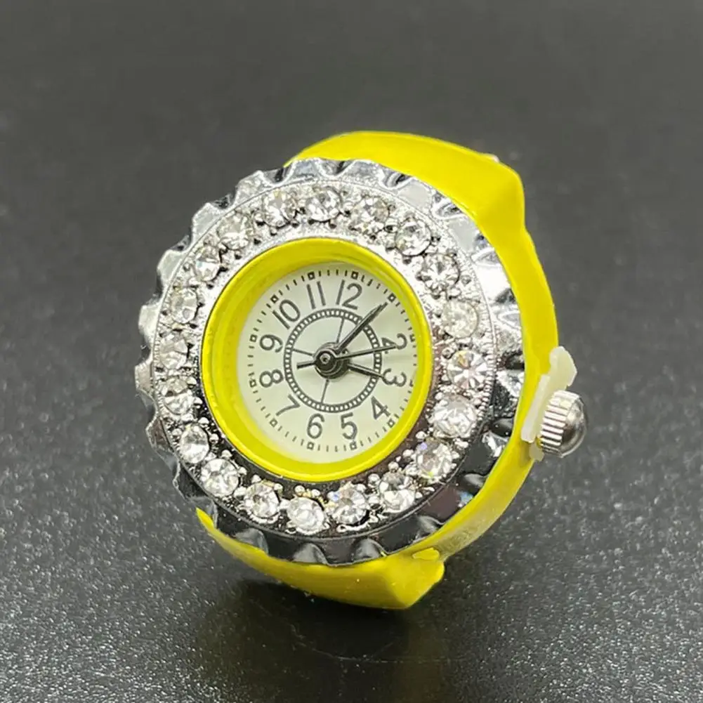 Chic Stretchy Comfortable to Wear Dazzling Rhinestone Round Watch Ring Fine Workmanship Quartz Watch Ring Party Supplies