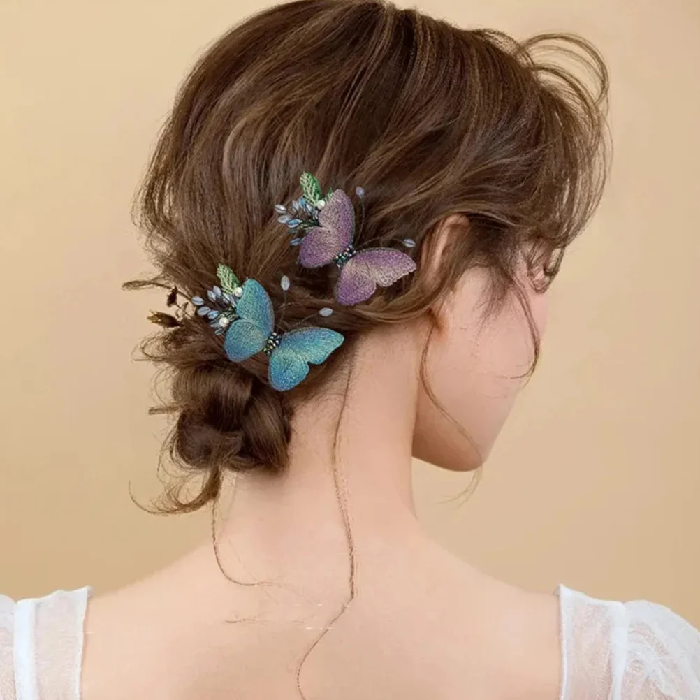 

2 Pcs Butterfly Hair Clips Embroidered Cloth Barrettes Girls Accessories Elegant Hairstyles Party Wedding Gifts