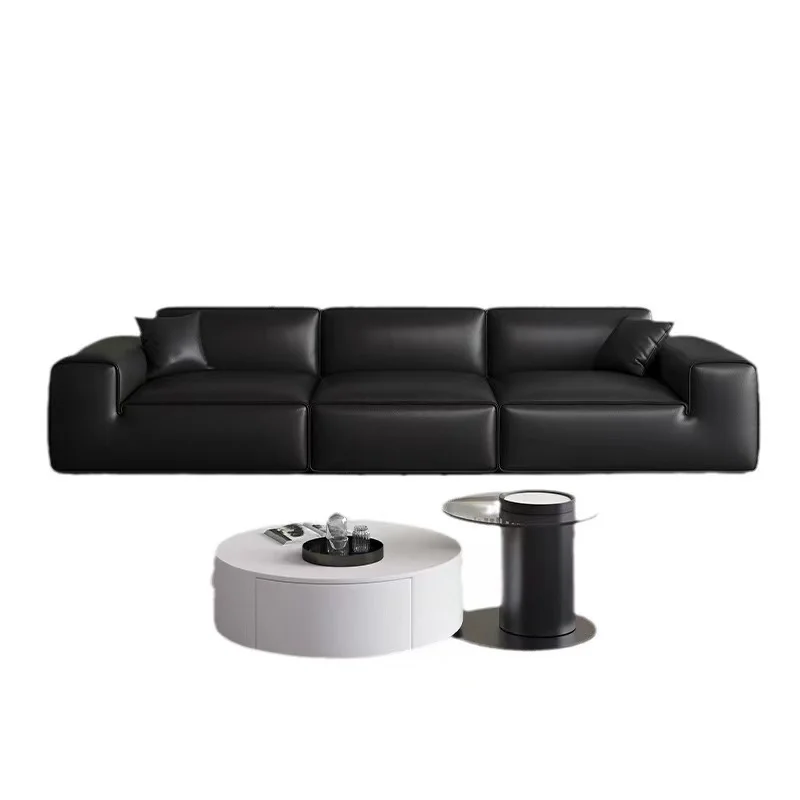 

Hot-selling modern simple living room straight sofa, tofu block combination large black cow sofa