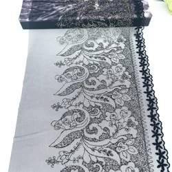 3y/lot Width 22cm Black Shiny Golden Non-Elastic Embroidery Lace Trim Clothing Accessories Dress Sewing Applique Costume Lace