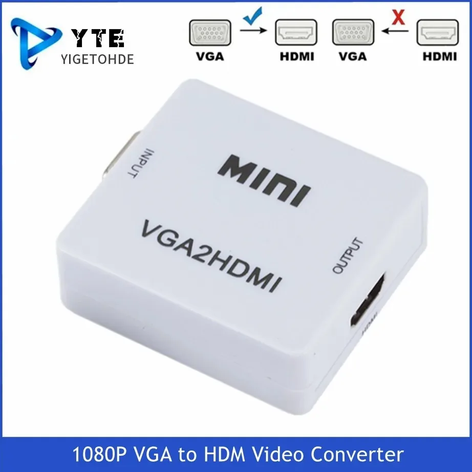 YIGETOHDE HD 1080P VGA to HDMI-Compatible Video Adapter Converter VGA2HDMI Converter With Audio For PC Laptop to HDTV Projector