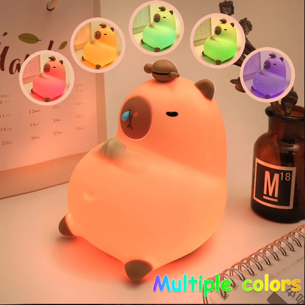 Mignon dessin animé Capybara Silicone veilleuse USB Rechargeable synchronisation gradation sommeil nuit lampe pour la décoration de la chambre des enfants