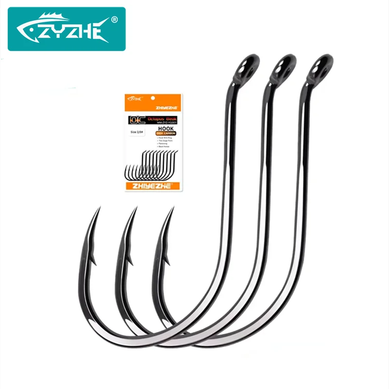 ZYZHE 3~15 Peças Anzóis de Pesca Tipo Bico de Polvo em Aço de Alto Carbono para Pesca em Água Doce ou Salgada, Anzóis Pretos Afiados para Polvo
