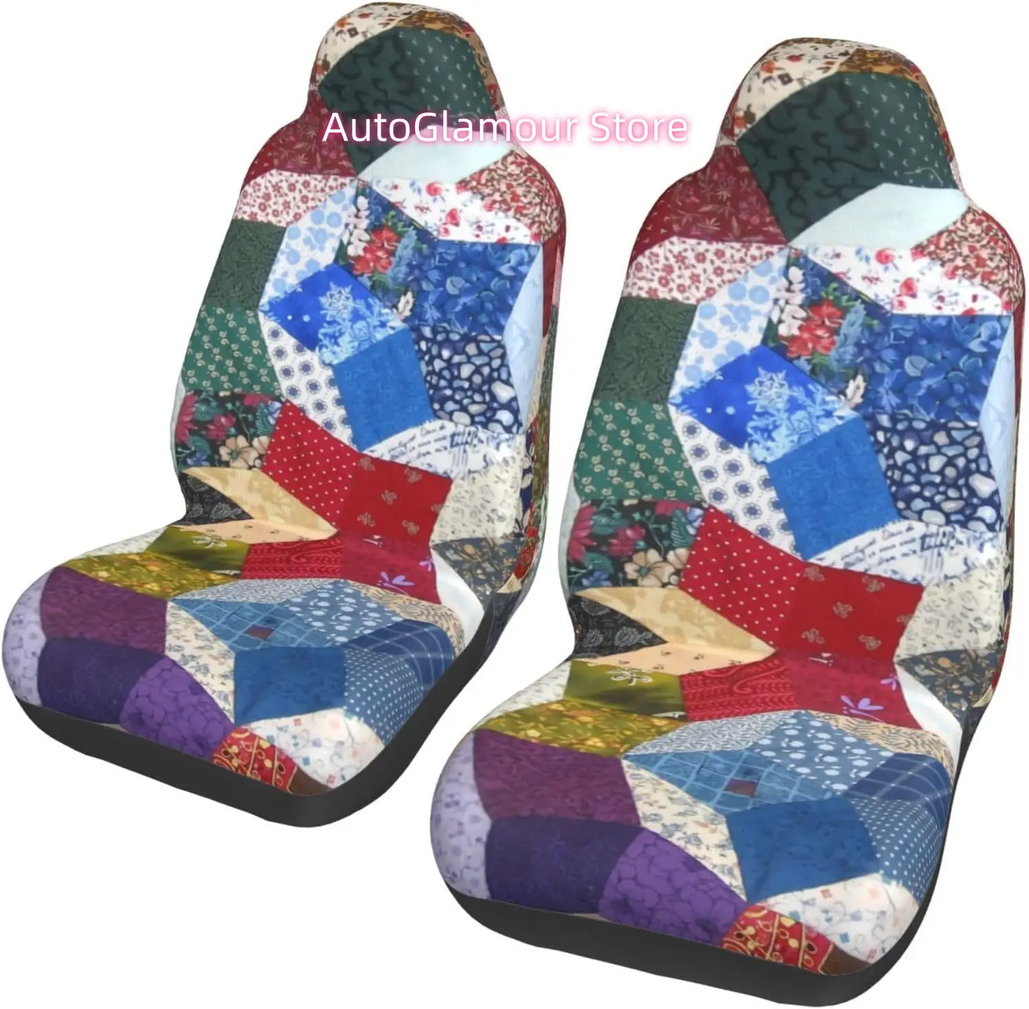 Wonky Star Quilt 2-Piece   Seat Cover Complete Set - Elastic Seat Protection Cover for Cars, Trucks, Suvs, and Truc