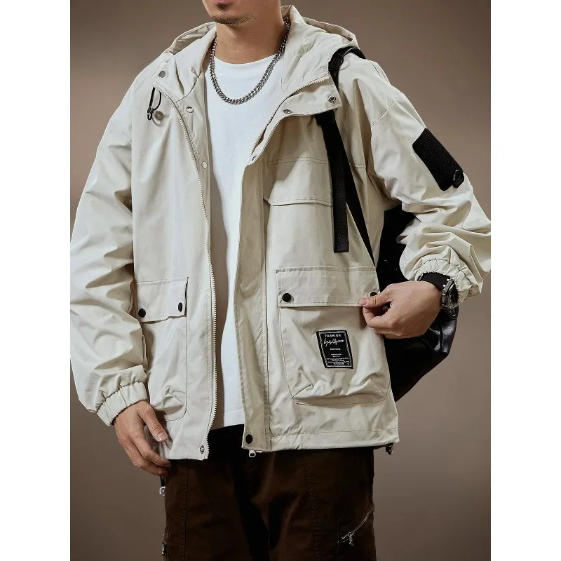 Vêtements de travail pour hommes, combinaison d'escalade coupe-vent en Fiber de Polyester, manteau à capuche Long avec fermeture éclair, veste coupe-vent d'extérieur unisexe, printemps-automne