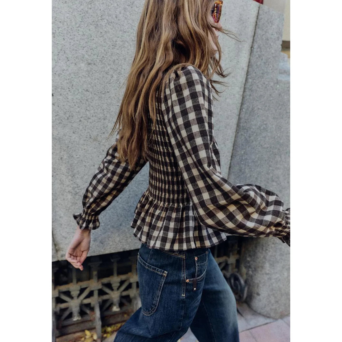 Winter New Women's Casual High Collar Long Sve Layered Decorative Honeycomb Plaid irt Top Skin-friendly Breathable Polye...