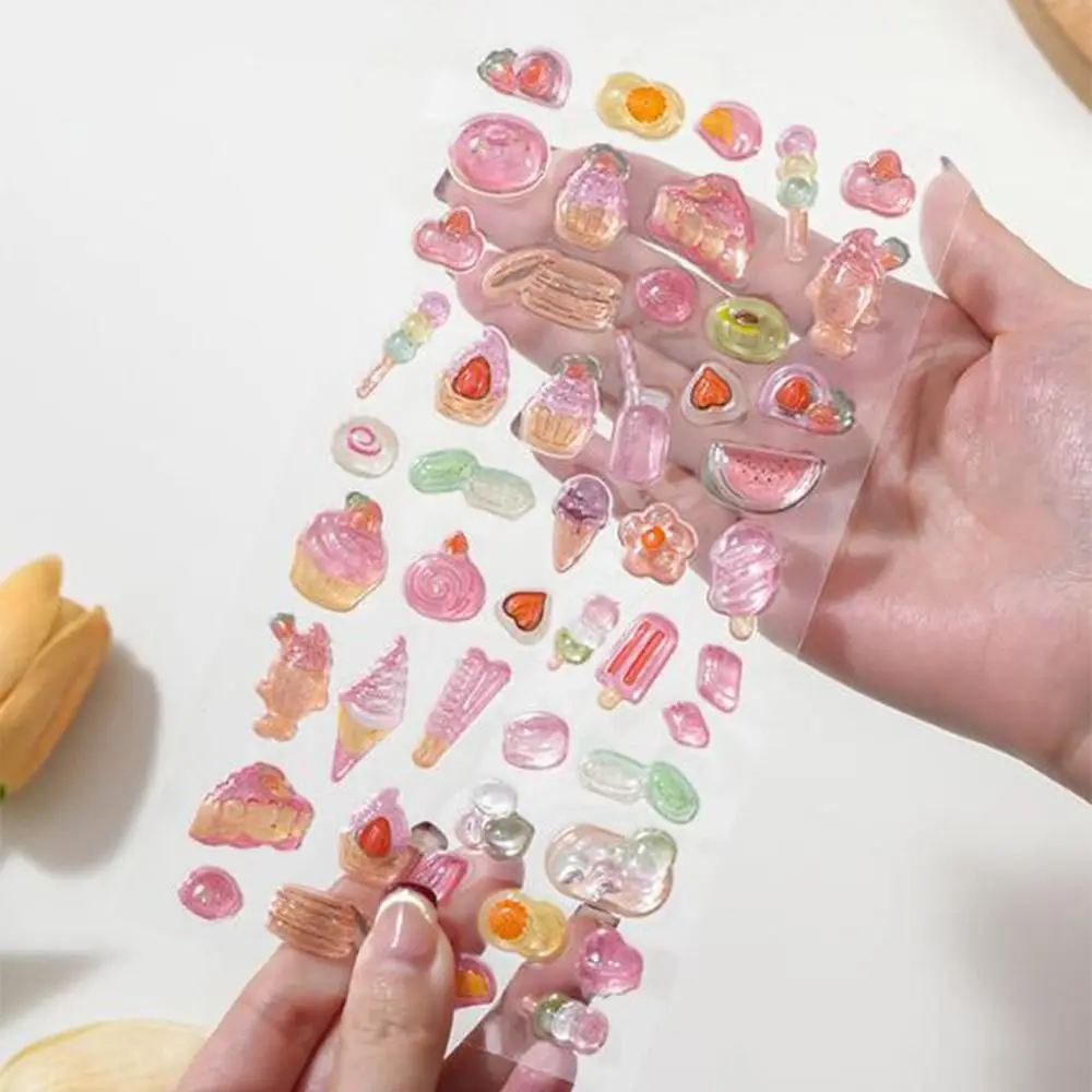 Solid Crystal 3D Relief Food Stickers DIY Journaling Decals Simulated Food Stickers Drop 3D Relief Stickers Phone Laptop Decor