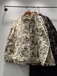 2026 Bust 134cm Mori Girls Spring Japan Style Cotton Yarn Printed Shirts Blouses Plus Size Fine Elegant Blouses Women Outerwear