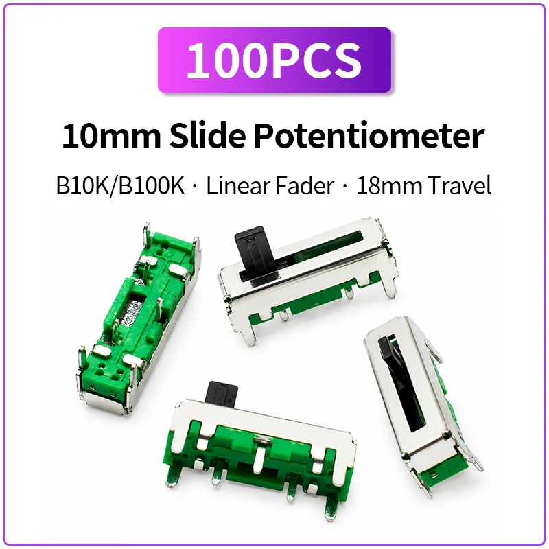 100PCS 10mm Slide Potentiometer B103 B104 10K 100K Linear Fader Variable Resistor 18mm Travel
