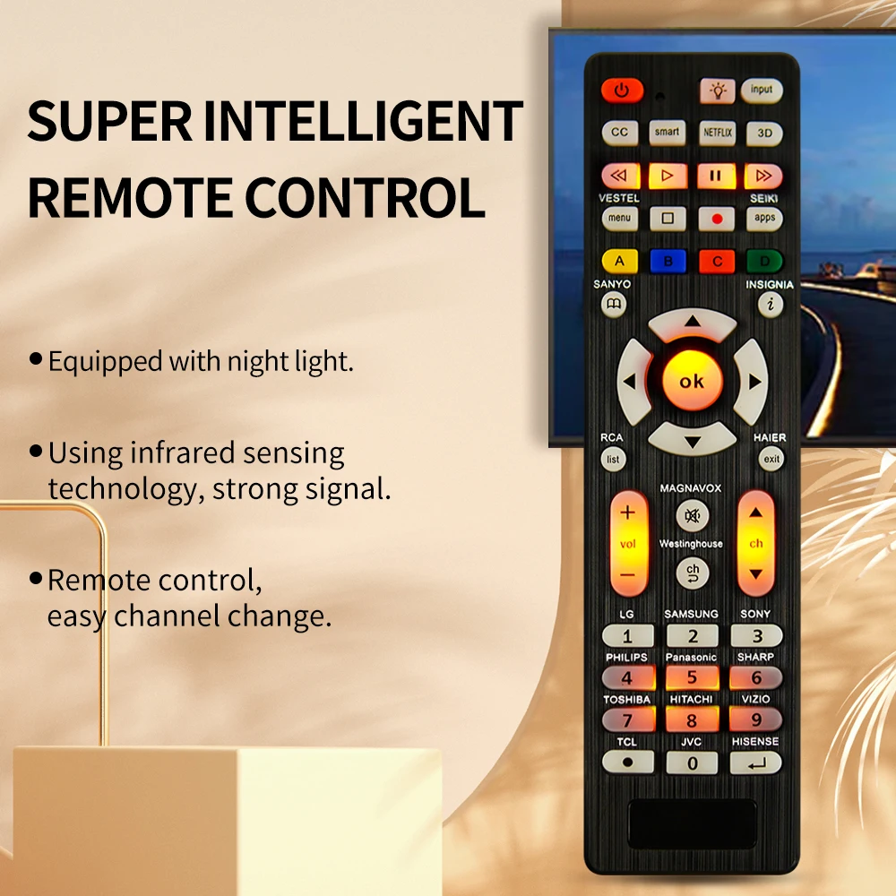 Universal RC-G008 Replcement Remote Control for All models and brands TV with Light in the night