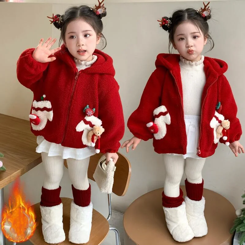 

Hot Girl Thicken Coat Hoodie Autumn Winter Christmas Tops Zip-Up Jacket Child Keep Warm Kawaii Fashion New Style Casual Clothing