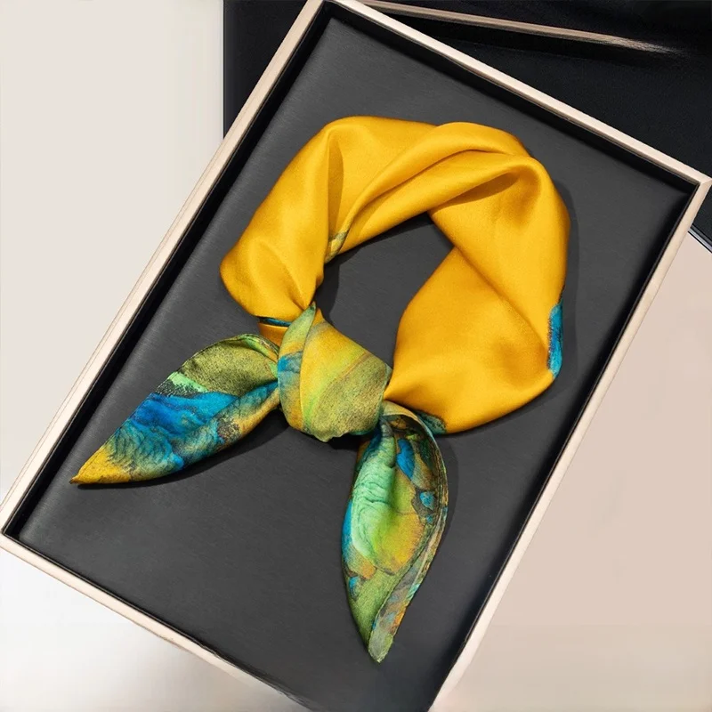 上海ストーリーシルクスカーフ-ブルー-本物のシルク-レディーススカーフ-国際女性の日用-ママのスカーフ-スクエアネックウォーマー