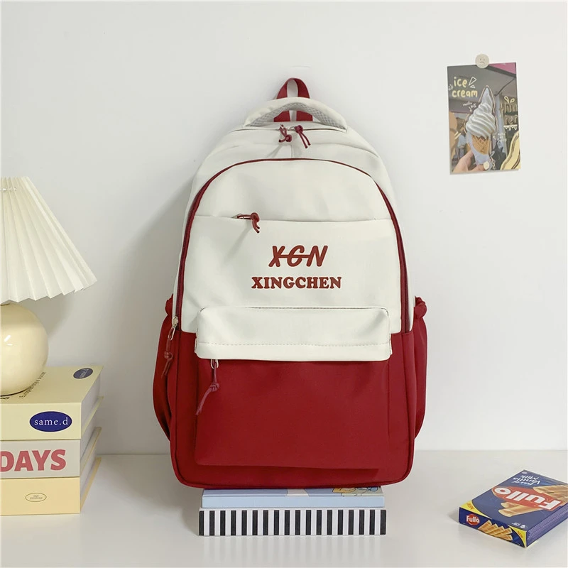 Waterproof Nylon Contrasting Colors School Bags  Zipper Letter High Capacity Backpacks 2024 High Quality Bags for Girls and Boys