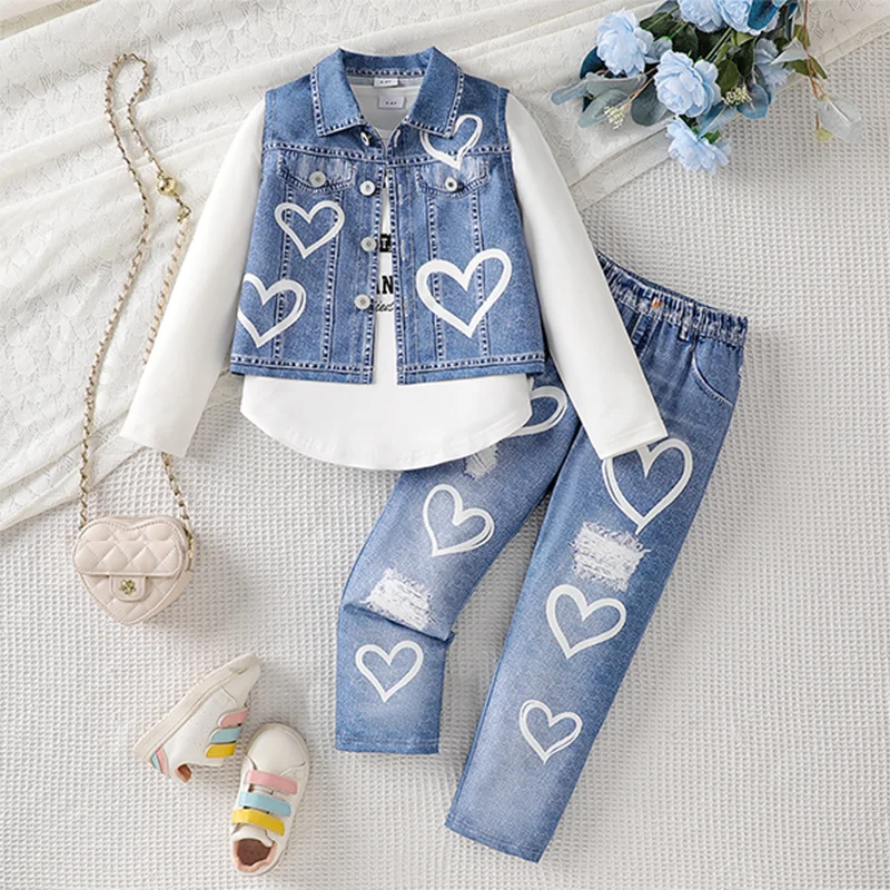Girls Denim Style Three-Piece Set 1