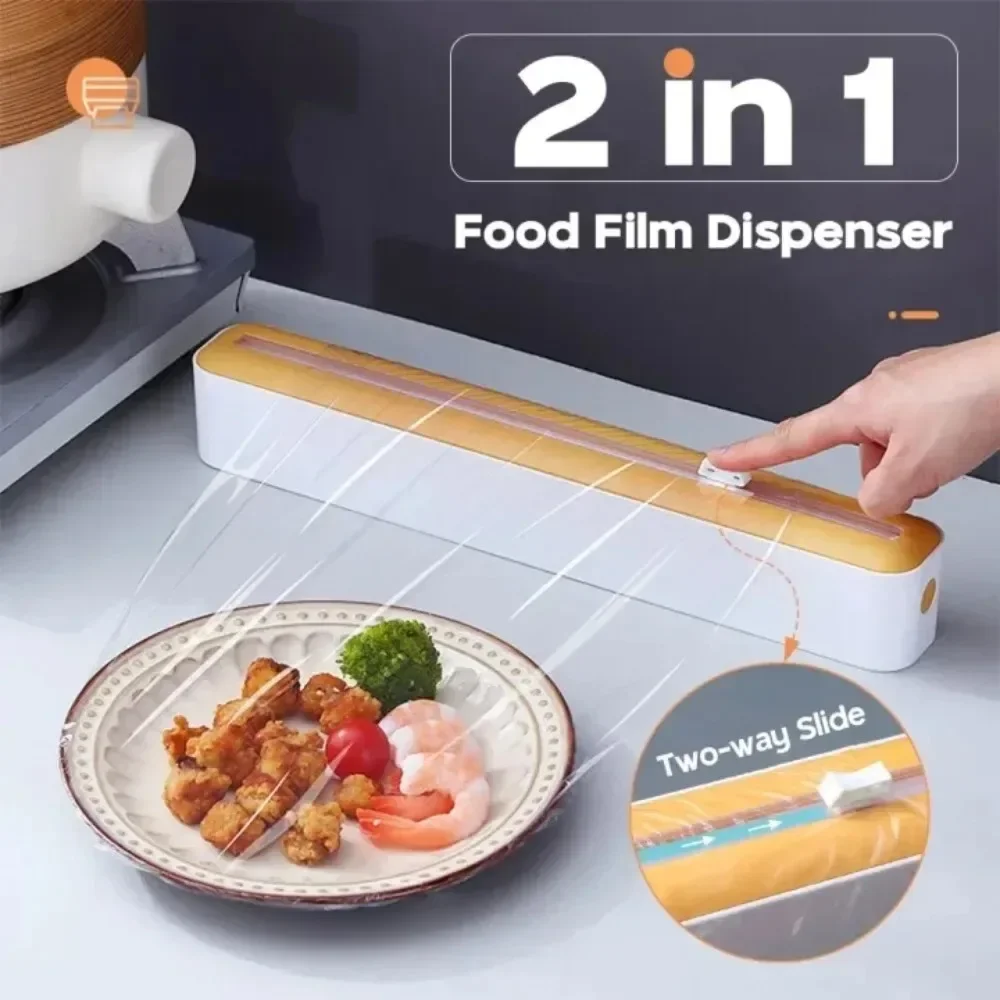 Food Cling Film Dispensers 2 in 1 Cutter Saran Wrap Aluminum Foil Slider Plastic Wall-mounted Dispensers Organizer Kitchen Tools