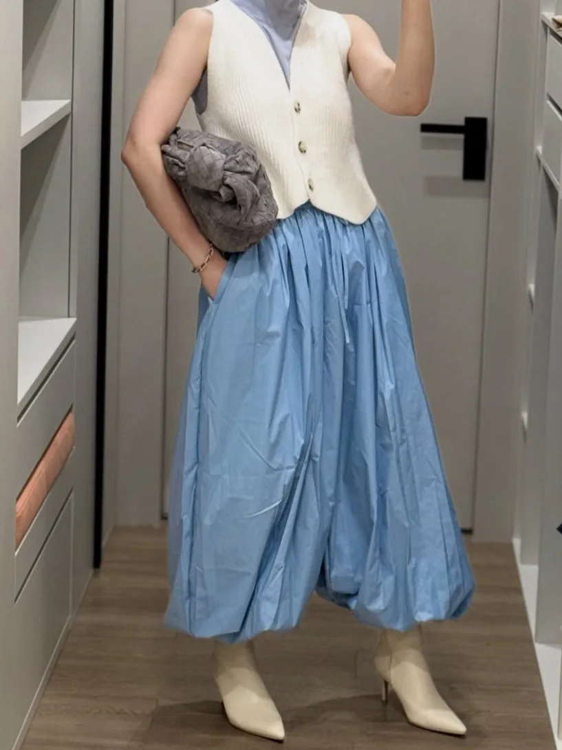 Solide Frauen Lose Jogger Blommers High Street Casual Plissee Hosen mit Taschen Sommer Herbst Weibliche Kordelzug Lange Hosen