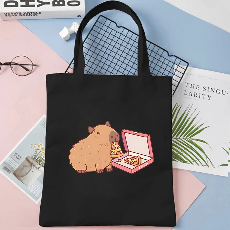 Cute Capybara Anime Shopping Bags for Women Reusable Recycle Bag Canvas Eco Shopping Bags Capybara Cartoon Shopper Tote Handbags