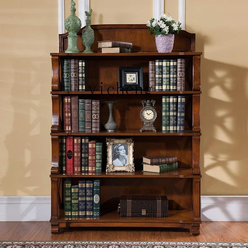 

TQH Solid Wood Bookshelf Multi-layer Floor-standing European Style Bookshelf Vintage Carved Storage Rack Household