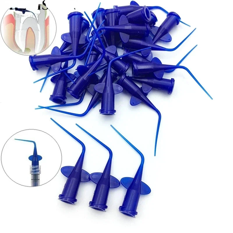 50pcs Dental Disposable Syringe Tip Endo Irrigation Root Canal Butterfly Needle 0.25mm  Flexible  Rinse Tip Transparent Blue