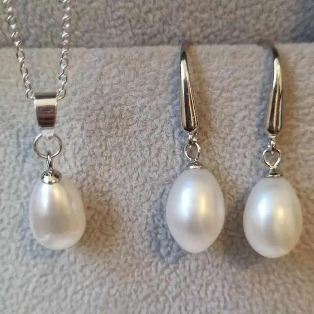 11-12MM White Freshwater Pearl Necklace Earrings A Set Pendant Ear stud Aquaculture New Freshwater