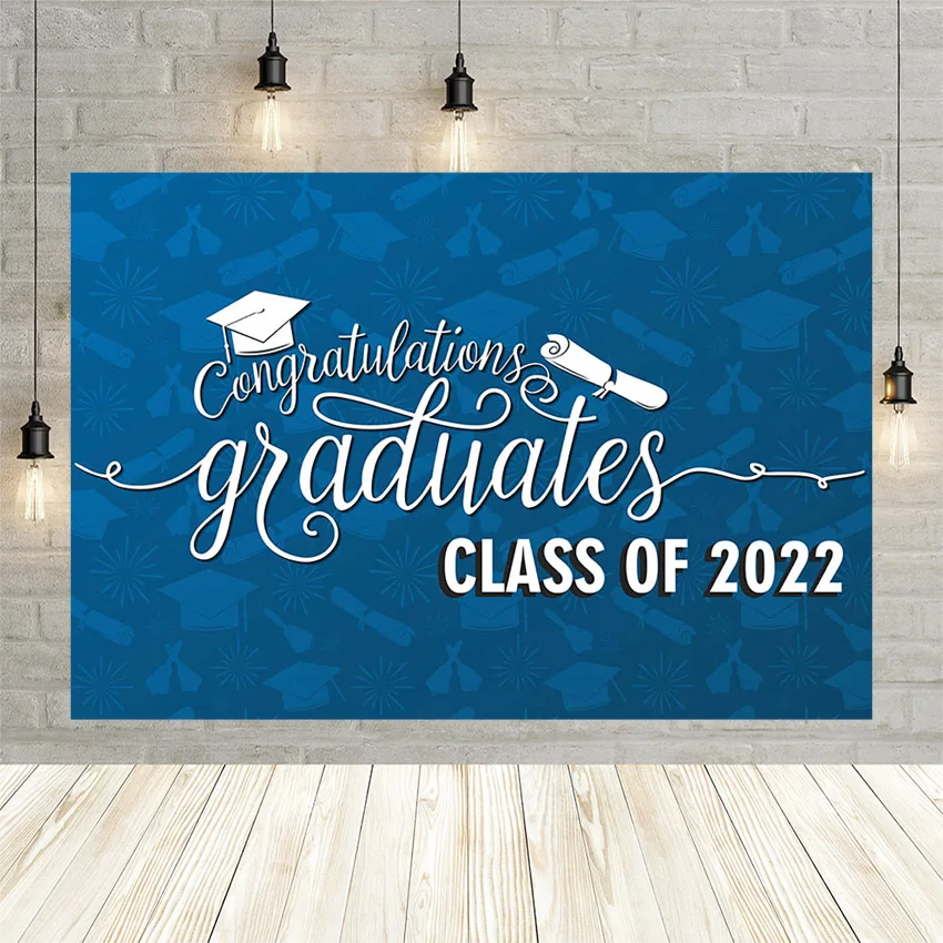 

Mehofond Celebration Class of 2022 Background of Graduation Answer Sheet Photos Bachelor Cap Blue Wall Backdrops Adult Banner