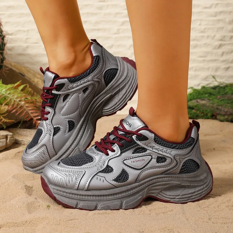 

2025 модная дышащая повседневная спортивная обувь на толстой подошве, весенне-осенние удобные и прочные кроссовки для женщин