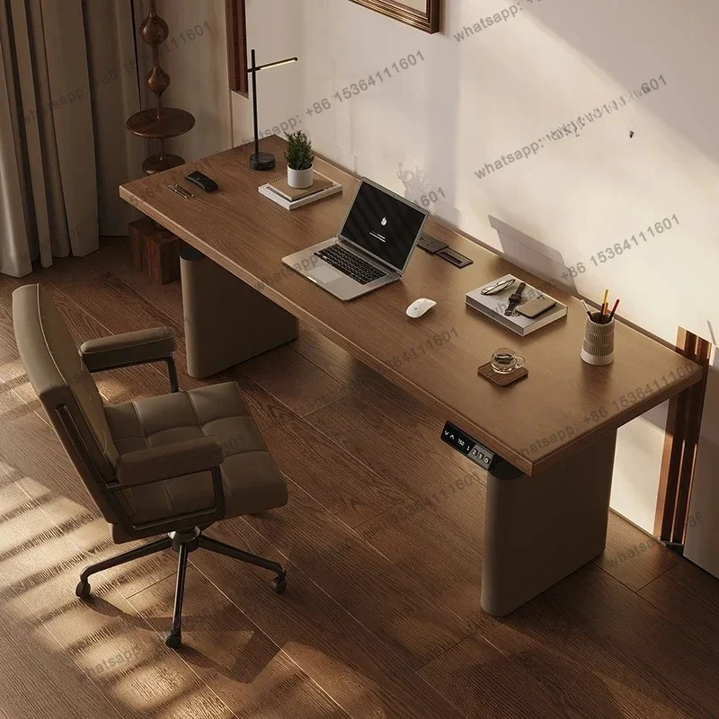 

Italian Solid Wood Intelligent Electric Lifting Computer Desk Double Motor Walnut Home Desk