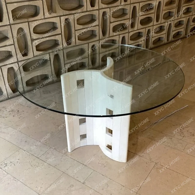 

Natural travertine glass dining table modern minimalist home dining room art table