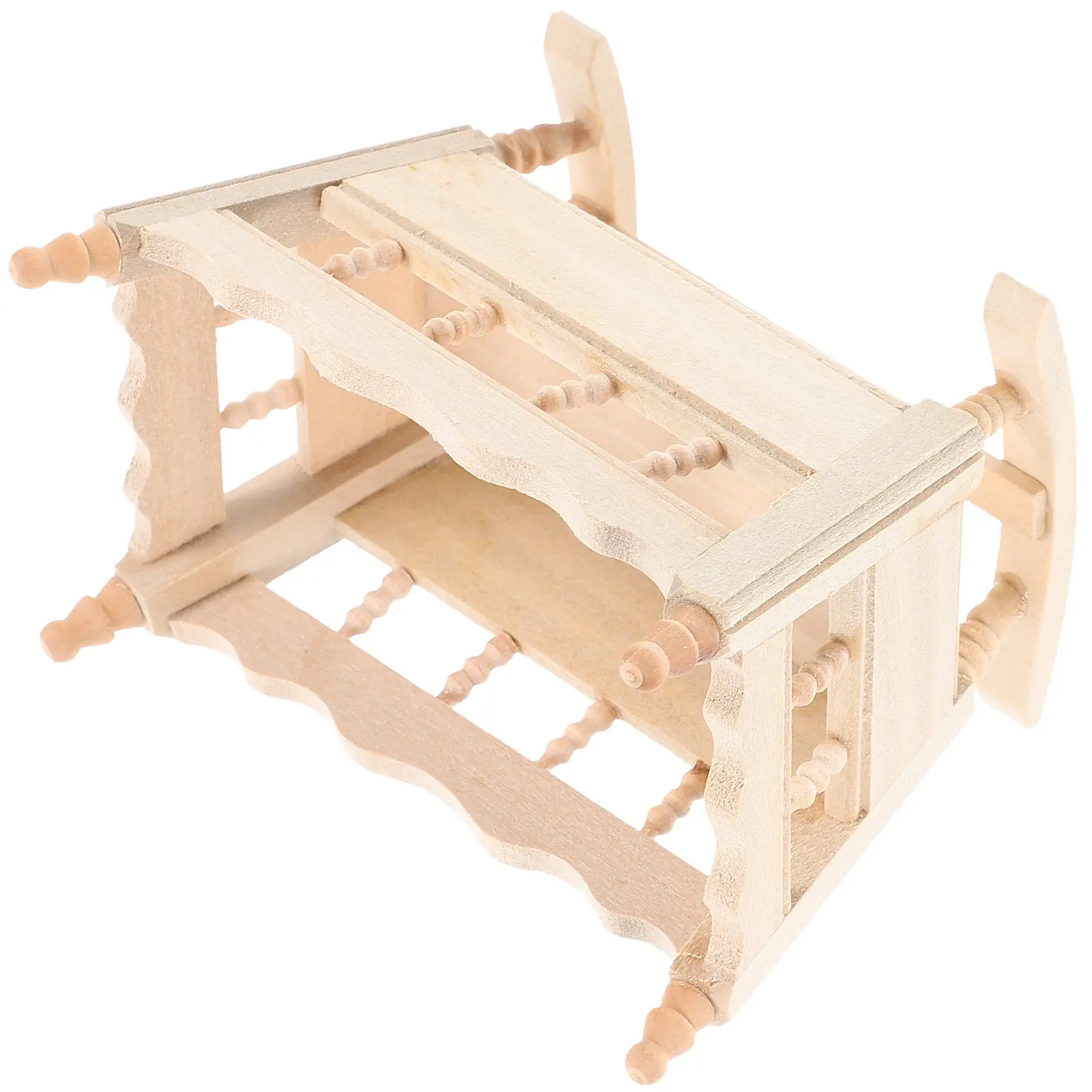 

Wooden Mini Cradle Detailed Craftsmanship Simple Color Small Crib Decoration Miniature House Scene Accessory