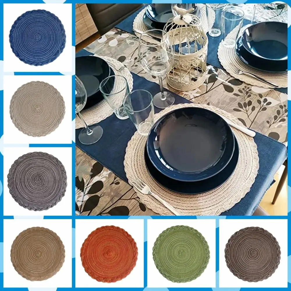 

Tableware Pads Round Woven Placemats 18/30/38cm Non-Slip Insulation Mat Washable Nordic Style Coaster Dining Tables