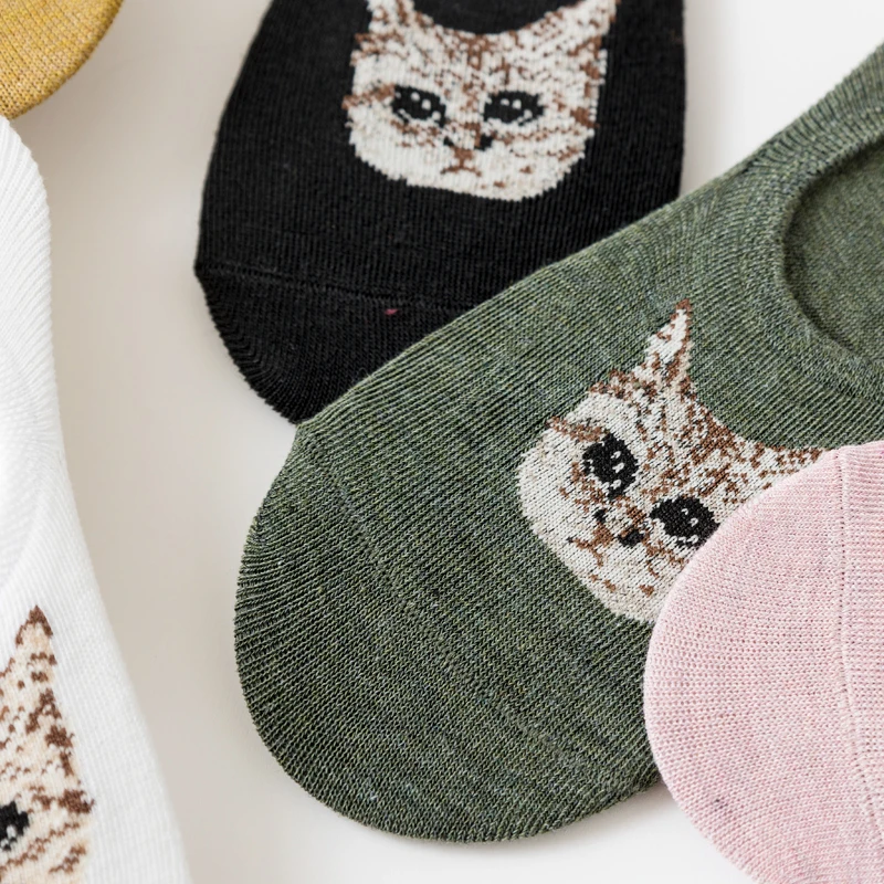 Wholesale Summer Non-slip Boat Socks Women Animal Cat Head Socks Cute Funny Invisible No Show Socks Size 35-40