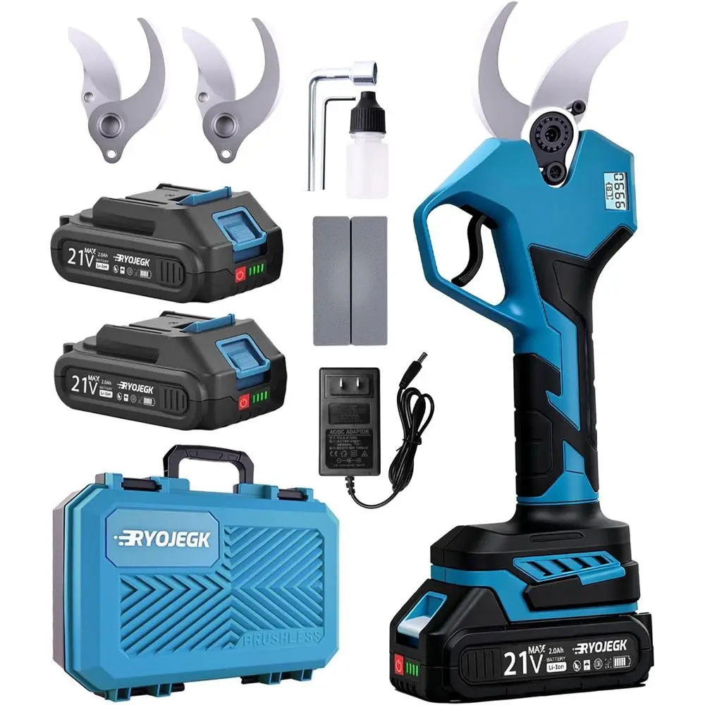 

Бесщеточные электрические секаторы 21 В, аккумуляторный секатор для резки 1,6 дюйма с аккумулятором 2x2,0 Ач и 3 лезвиями SK5, максимальное открытие 2,4 дюйма