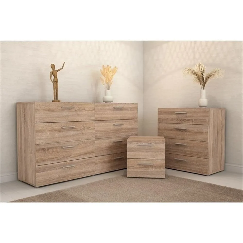 US 4 Piece Bedroom Set with 8 Drawer Dresser, 4 Drawer Chest, Two 2 Drawer Nightstands in Truffle