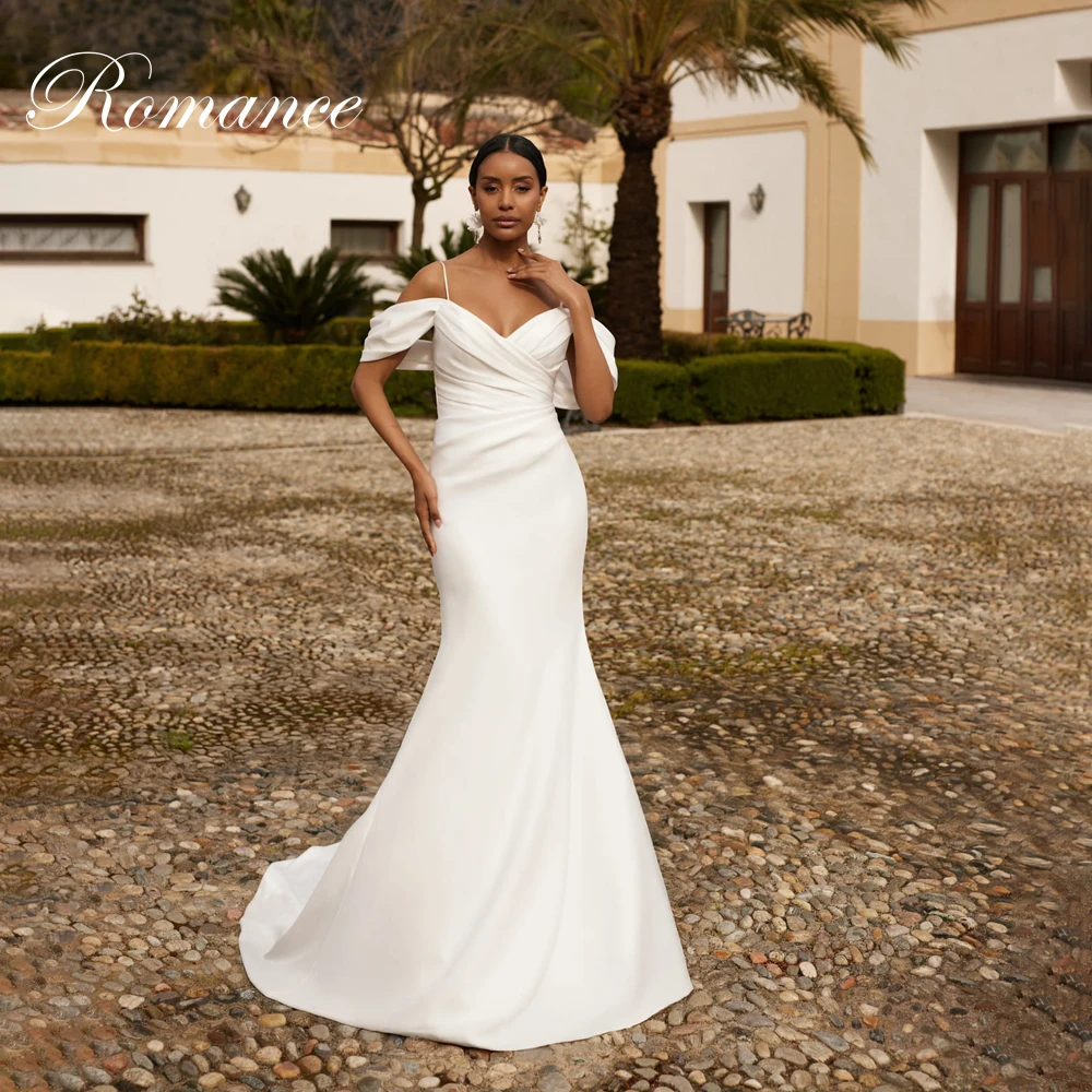 

Elegant Mermaid Wedding Dress V-Neck Off The Shoulder Pleat Open Back Spaghetti Straps Bridal Gown Vestidos De Novia Customized