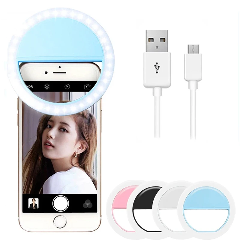 Rechargeable LED Selfie Ring Light Mobile Phone Lens Led Ring Light Portable Cell Phone Luminous Ring Clip Video Live Fill Lamp