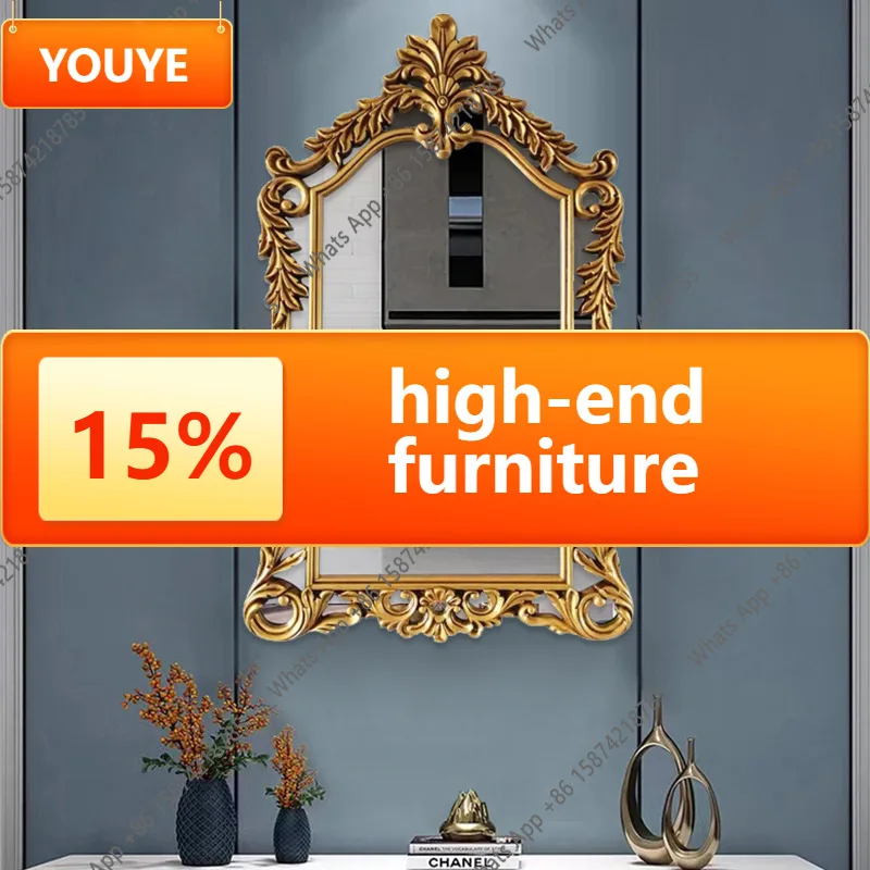 PC European carved bathroom retro porch table mirror household decorative mirror girls makeup dresser mirror