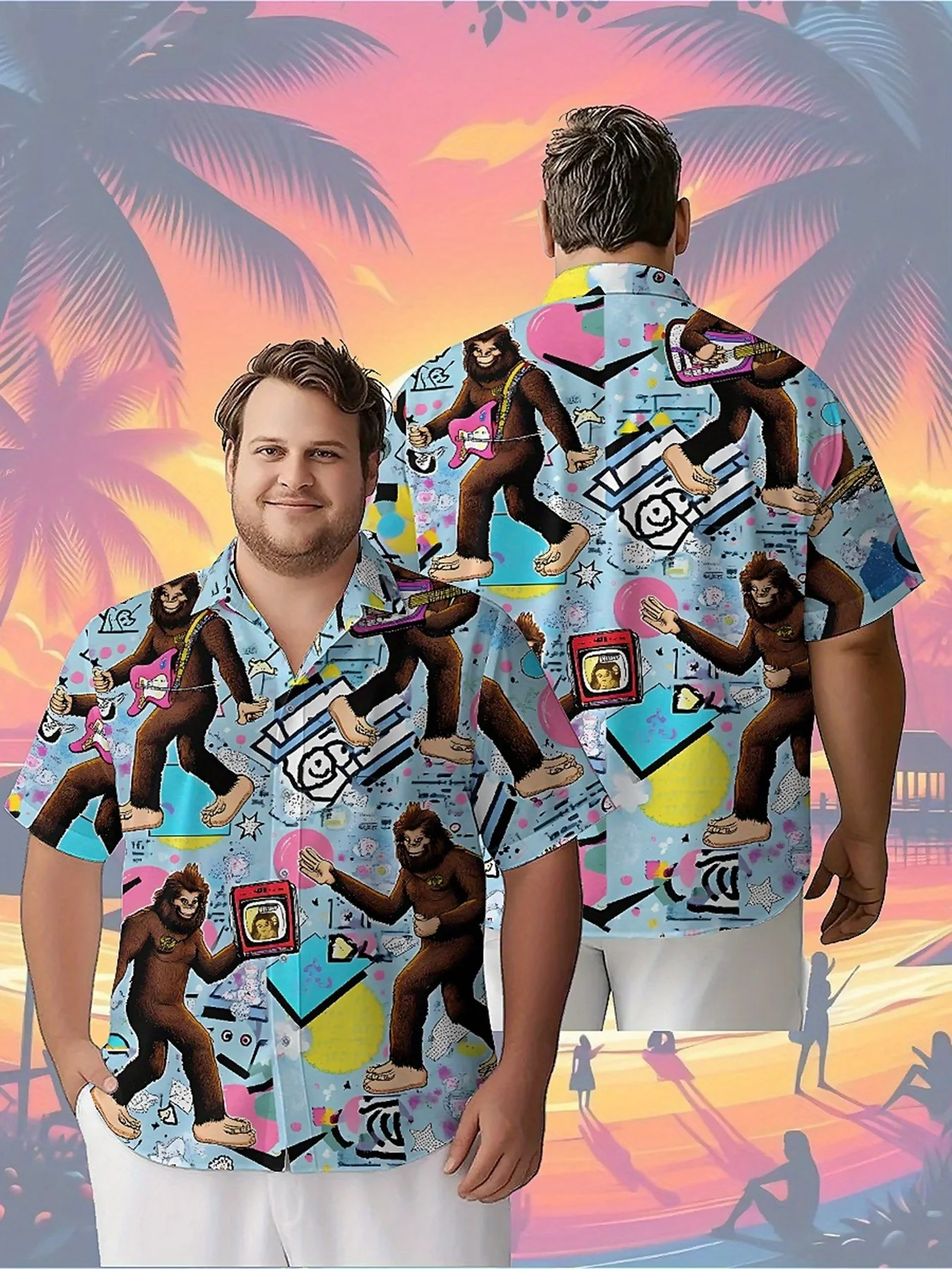 Men's Plus Size Hawaiian Shirts Ancient Hippie Style Sasquatch Music Festival pattern, Unisex Aloha Shirts,New Tops ,streetwear