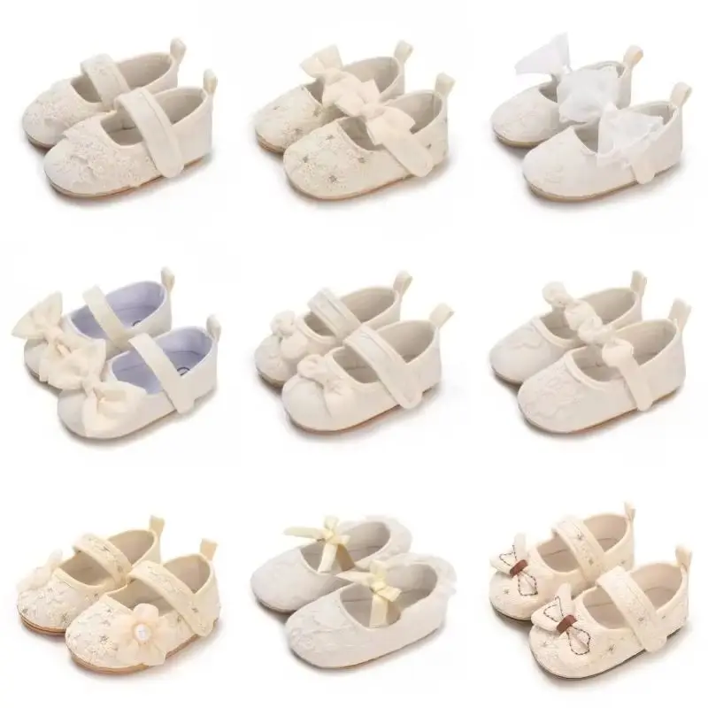 Infant Pre-Walker Shoes 0-18M Baby Girls Princess Shoes, Soft Bow Embroidered Cute Children's Footwear