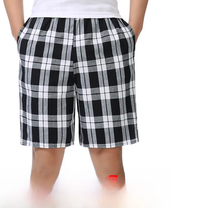 

Summer Men's Cotton Linen Beach orts Casual Plaid Loose Fit Five-Quarter Length Qui Dry Comfortable Home Leisure Pants