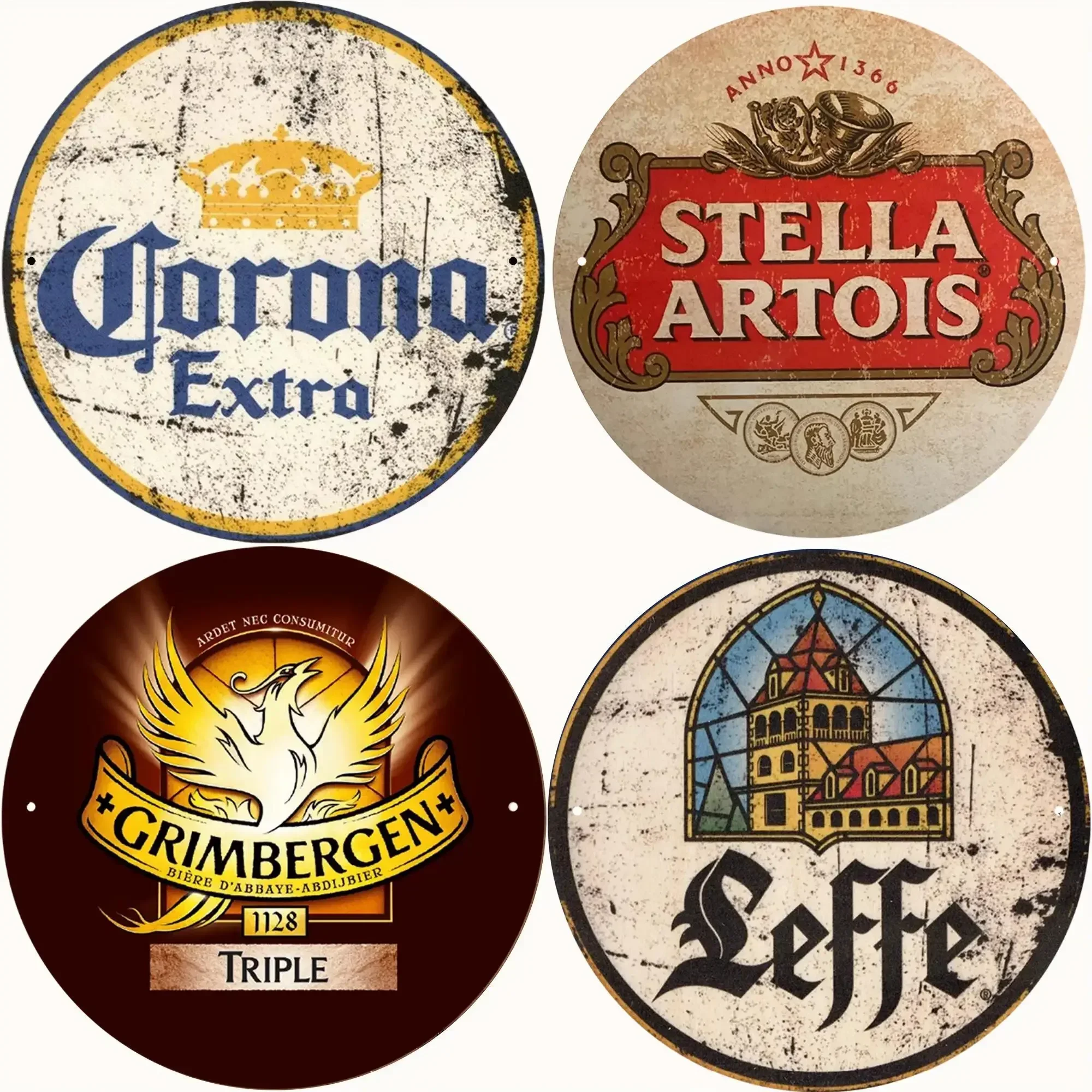 Vintage Beer Round Metal Aluminum Signs Posters Retro Wall Art Hanging Plates For Pub Bar Club Man Cave Home Decoration