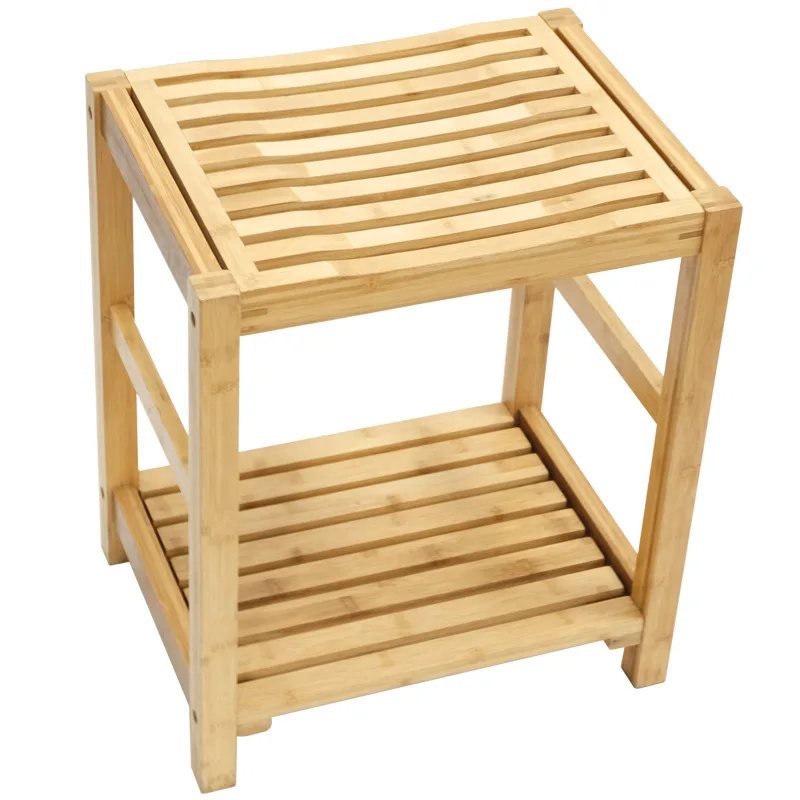 Bathroom stool, simple entrance, hotel home storage, good-looking indoors, double-layer bamboo stool, bathroom storage
