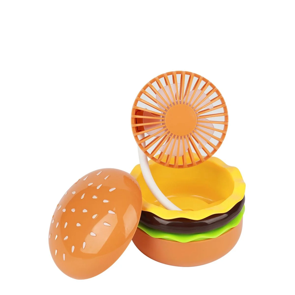 Mini ventilador recarregável 500mAh Ventilador de mesa multifuncional em formato de hambúrguer 3 velocidades incluindo ventilador universal de espelho, A