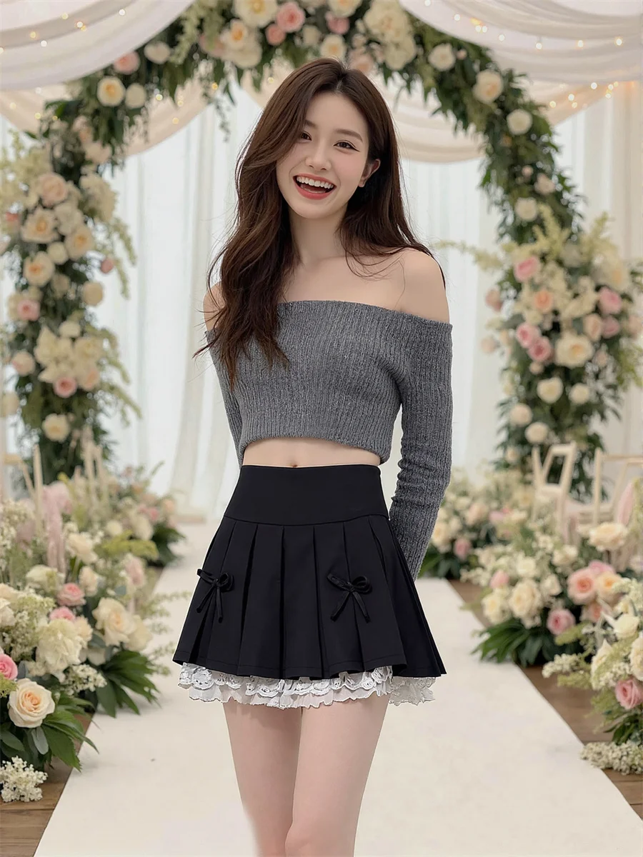 خليط التنانير الدانتيل الصغيرة Y2K ملابس حريمي الربيع تول طول الركبة حفلة فتاة حلوة منتفخ تألق تراكب تكدرت خاص